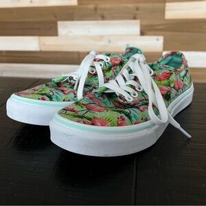 Vans Off The Wall Sneakers Womens Size 7 Green Tropical Flamingo Lace Up Shoes